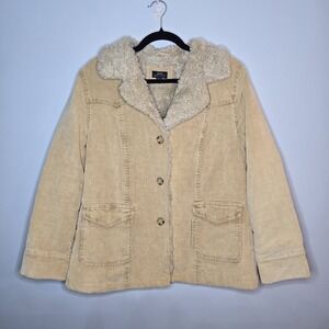 Vintage Baileys Point Corduroy Jacket Tan Sherpa Trim Womens XL